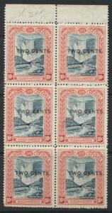 British Guiana SG 223a Block x6 with Opt variety no dot after Cent (R2/9)SC# 158