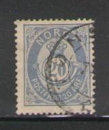 Norway Sc 44 1886 20 ore blue post horn stamp used