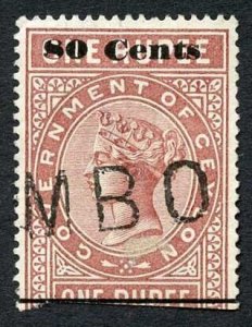 Ceylon QV SGT92 80c on 1r Red-brown Telegraph Stamp Wmk Crown CA (Narrow)