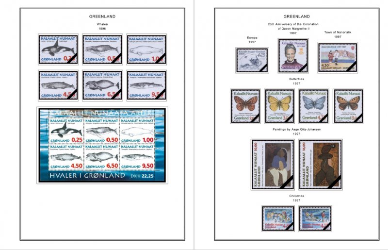 COLOR PRINTED GREENLAND 1905-2010 STAMP ALBUM PAGES (100 illustrated pages)