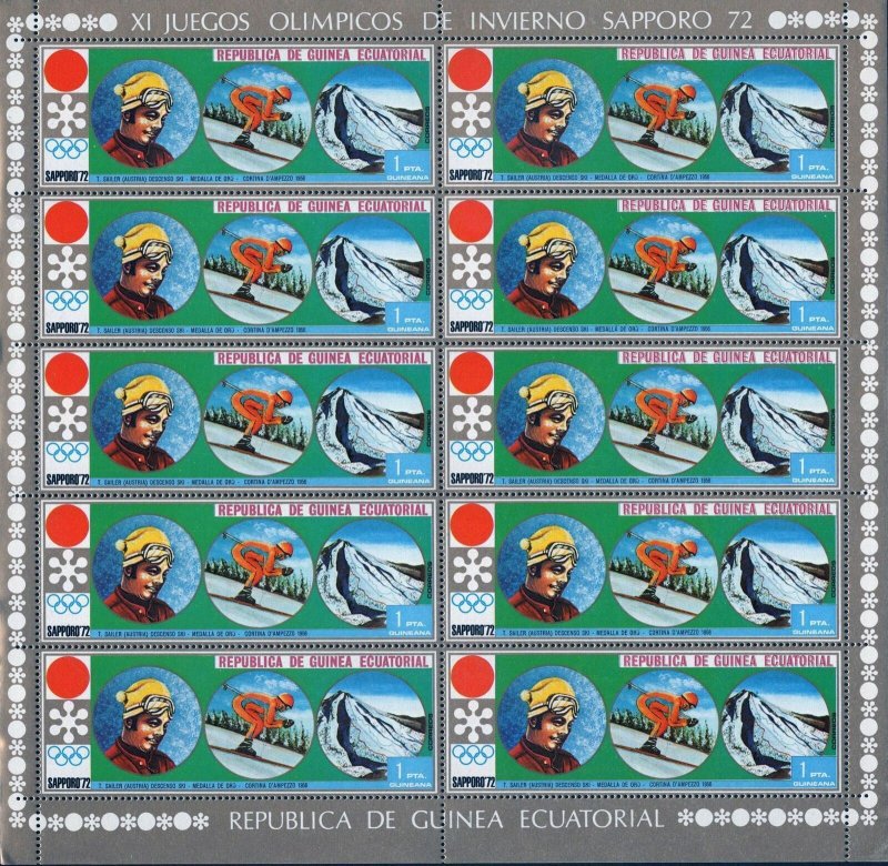 Olympic Winter Games Downhill Ski Sport Sov. Sheet of 10 Stamps MNH 