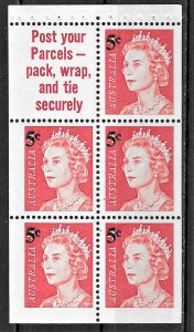 Australia 5c 0n 4c red Queen Elizabeth II Booklet Pane of 1967, Scott 398a MNH