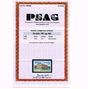 EXCEPTIONAL GENUINE SCOTT #2636 MINT PRISTINE OG NH PSAG CERT GRADED SUPERB-98