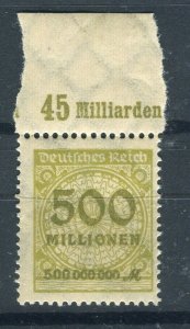 GERMANY; 1923 Aug-Oct Inflation Surcharged MINT MNH 500M. fine SHEET MARGINAL