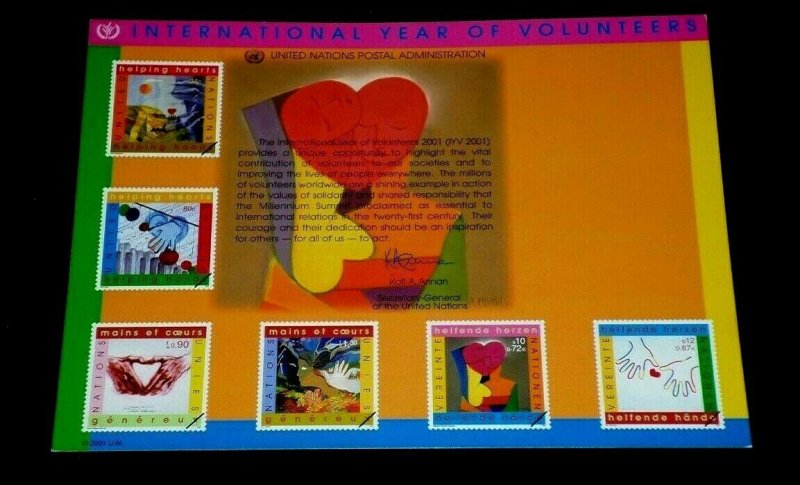 U.N. #SC56, 2001, INTL. YEAR OF VOLUNTEERS, SOUVENIR CARD, MNH, NICE!! LQQK!!