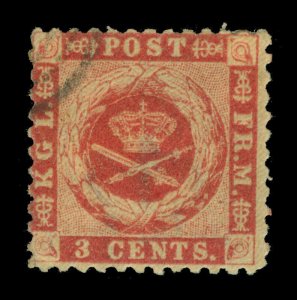 DANISH WEST INDIES (DWI) 1873  Coat of Arms  3c rose - perf.- Scott # 3 used FVF