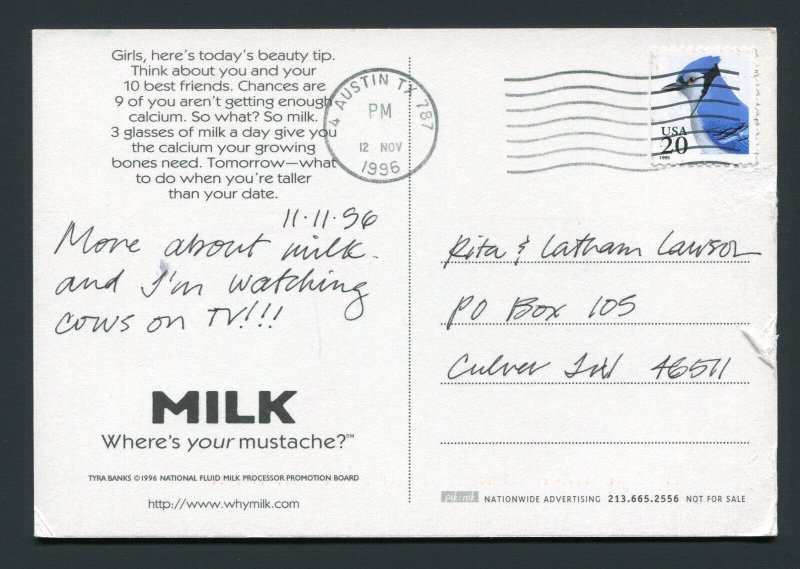 1996 Supermodel Tyra Banks Got Milk Advertising Postcard - Austin, Texas