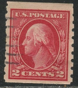 US Sc#413 1912 2c Washington Perf 8½ Vertical Coil SL Wmk 190 Used