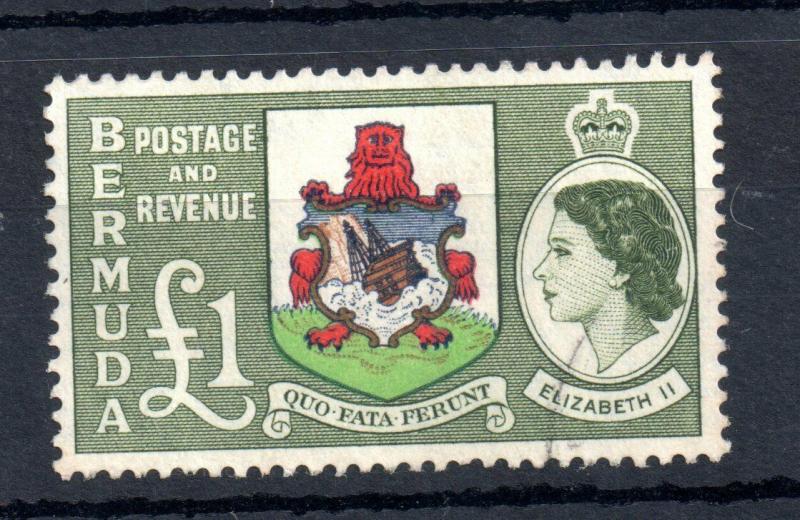 Bermuda QEII 1953 £1 Arms good used SG#150 WS13467