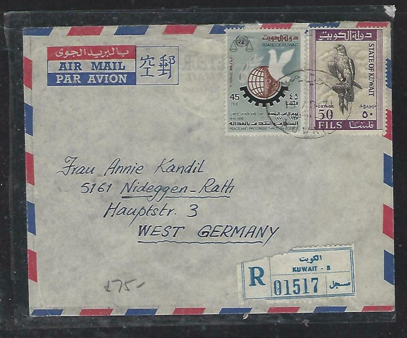 KUWAIT  (P2608B) 1971 REG A/M LETTER UN 45F+ BIRD 50F TO GERMANY