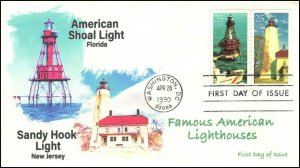 AO-2473 and 2474,1990, Famous American Lighthouses, FDC, Add-on Cachet, American