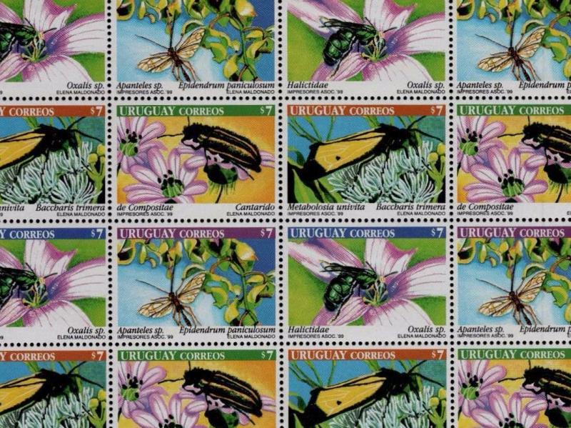 Insects & flowers butterfly bee orchid URUGUAY Sc#1811 MNH STAMP full sheet