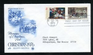 US 1701,1702 Christmas Issue 1976 Combo Addr Artcraft cachet FDC