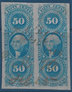 US 1862-71 Sc. #R60a pair, tiny pinhole in right stamp, Cat. Val. $77.50