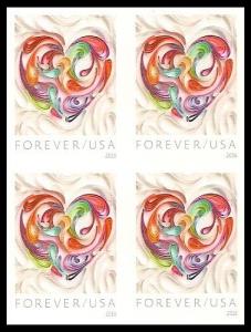 US 5036a Quilled Paper Heart imperf NDC block MNH 2016