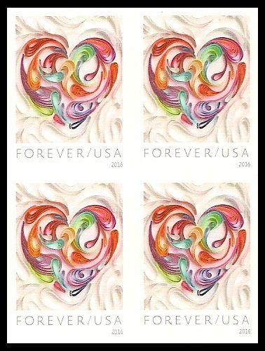 US 5036a Quilled Paper Heart imperf NDC block MNH 2016