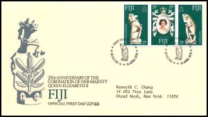 Fiji 384a-384c Queen Elizabeth II Silver Jubilee Typed FDC