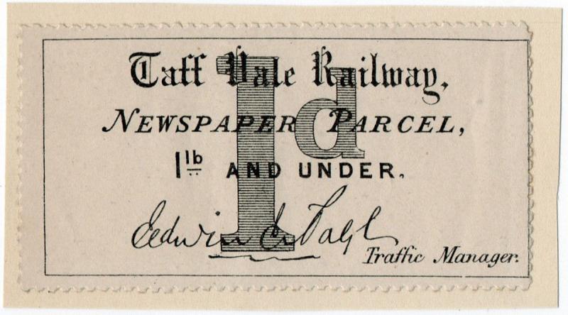 (I.B) Taff Vale Railway : Newspaper Parcel 1d (Traffic Manager) 