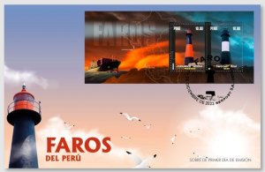 Peru FDC 2023 , Lighthouses , Ship , Map