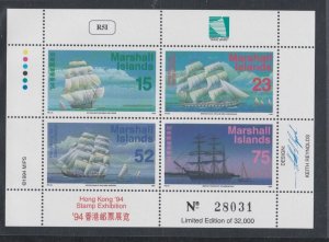 Marshall Islands # 466c, Sailing Ships, Souvenir Sheet, Mint NH, 1/2 Cat.