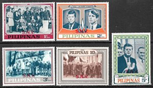 PHILIPPINES 1968 5c JFK HUMAN RIGHTS Unaccepted Set Mi XI-XV SPECIMEN