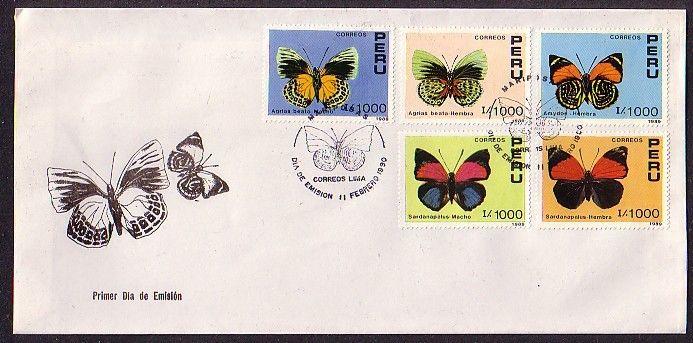 Peru, Scott cat. 979-982. Butterflies issue on a First day cover.