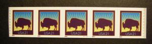 Scott 3475, 21 cent Bison, PNC5, #V1111, P/V knoll top