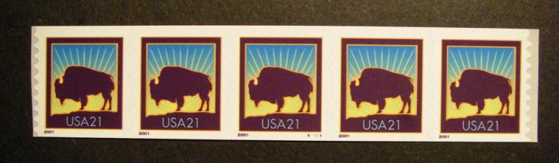 Scott 3475, 21 cent Bison, PNC5, #V1111, P/V knoll top