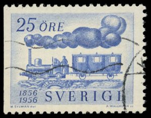 SWEDEN Sc 498 VF/USED - 1956 25o - First Swedish Locomotive and Passenger Car