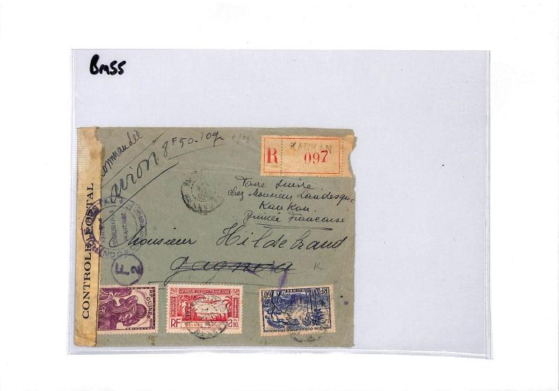 BM55 1942 FRANCE COLS WW2 GUINEA *Kankan* Registered Censor Airmail Cover PTS