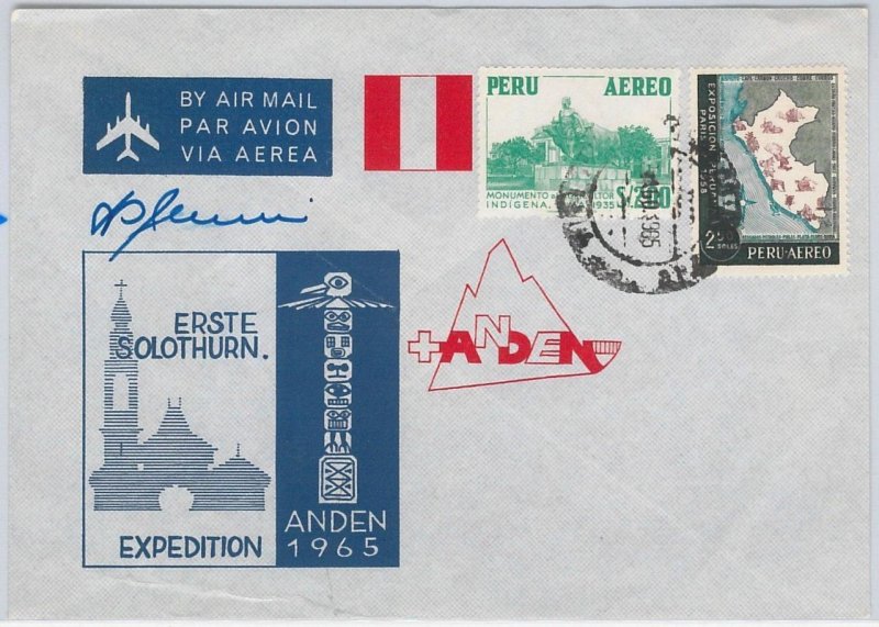 45598 PERU - POSTAL HISTORY - SWISS EXPEDITION signed COVER 1965 MOUNTAINEERING-