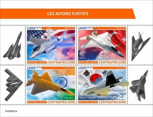 Central Africa - 2023 Stealth Planes on Stamps - 4 Stamp Sheet - CA230321a