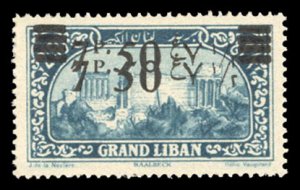 Lebanon #69 (YT 78b) Cat€90, 1926 7.50p on 2.50p, double overprint, lightly...