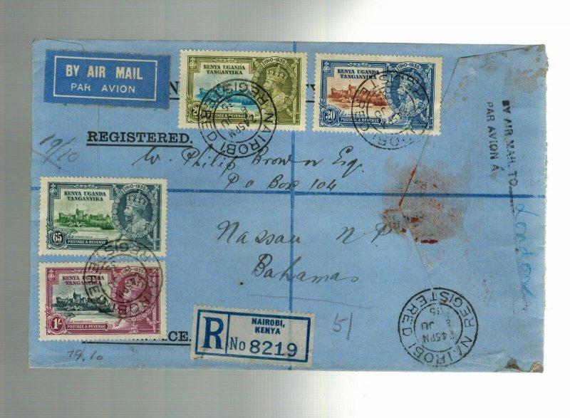 1935 Nairobi Kenya KUT Jubilee Set Registered Airmail Cover to BAhamas