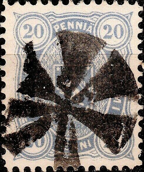 FINLAND ca.1881 Mi16Bya 20p blue with FIGURE CANCEL #458 (RAUMO) Figurenstempel