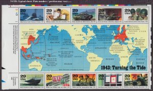 1993 WWII 3rd Year MNH Sc 2765a-j  pane of 10 different designs - Typical