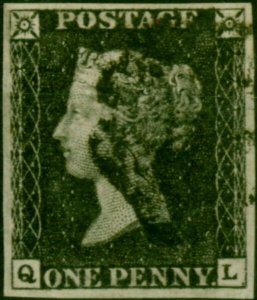 GB 1840 1d Penny Black SG2 Pl. 2 (Q-L) V.F.U 4 Nicely Balanced Margins Black MX