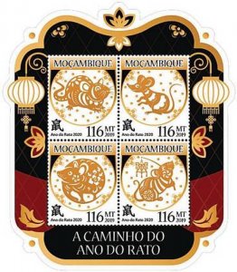Mozambique - 2019 Chinese Year of the Rat - 4 Stamp Sheet - MOZ190419a