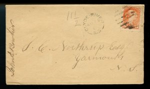 ?CLYDE RIVER, N.S. split ring, 1881, 3c Small Queen cover Canada