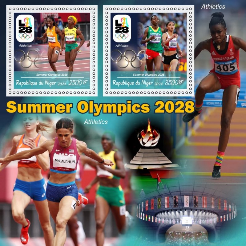 Stamps. Olympic 2028 LA HihgJump  2024 year 1+1 sheets perforated