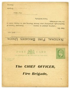 EDVII 1907 National Fire Brigades Union Stationery Reply Postcard