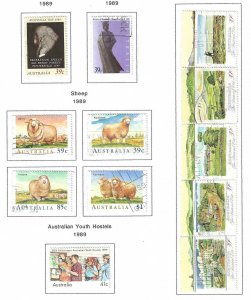 Australia 1989 used 2018 SCV $22.35 - all single stamps - 3 pages   13869