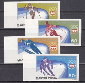 Hungary, Scott cat. 2395-97, 2399 only. Skiing IMPERF values from set.