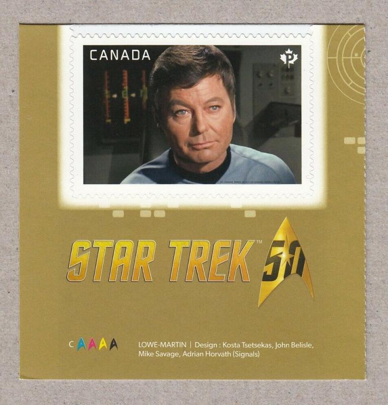 STAR TREK 50th Ann. = DeFOREST KELLEY as LEONARD McCOY  BK Stamp MNH Canada 2016