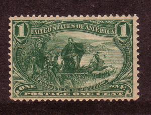 US# 285 1c Trans-Mississippi , green,(MLH), cat. $30.00