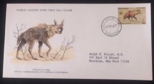 EL)1977 BOTSWANA, WORLD WILDLIFE FUND, WWF, BROWN HYENA, CIRCULATED TO NEW YORK