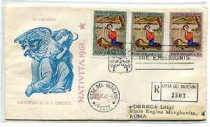 Vatican FDC Venetia 1961 Christmas traveled Racc. For Italy