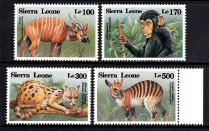 Sierra Leone 1993 Wild Animals Mint MNH SC 1648,1650,1652,1653 CV $4.60