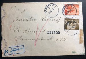 1943 Zagreb Croatia Germany State Registered Censored Cover To Neustadt