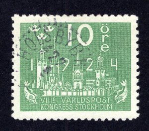 Sweden 1924 10o green UPU Issue, Scott 198 used, value = $3.25